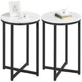 Yaheetech Faux Marble Side Table, 16in End Table Modern Accent Sofa Table w/X-Based, Round Tabletop, Sturdy Metal Legs for Living Room, Black